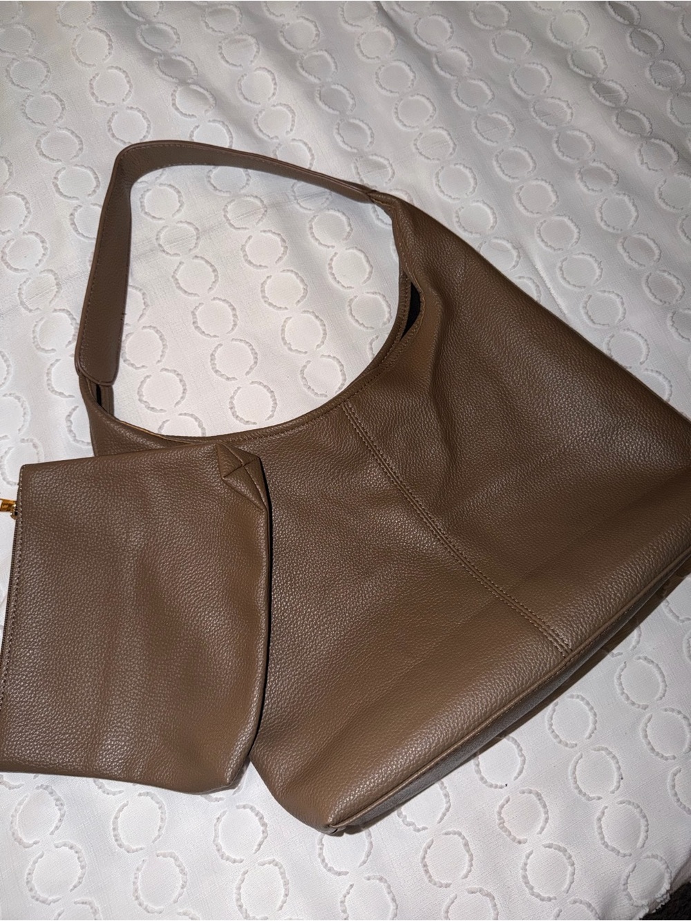 Classic Brown Leather Shoulder Bag with Matching Pouch